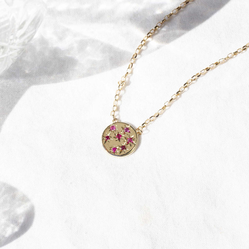 Rosa Reinvented Vintage Star Set Ruby Necklet 9 Carat Gold Pendants/Necklaces Imperial Jewellery 