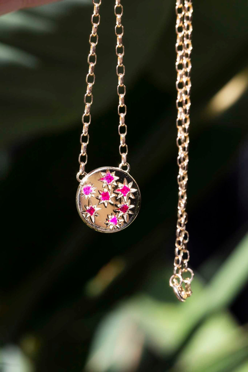 Rosa Reinvented Vintage Star Set Ruby Necklet 9 Carat Gold Pendants/Necklaces Imperial Jewellery 