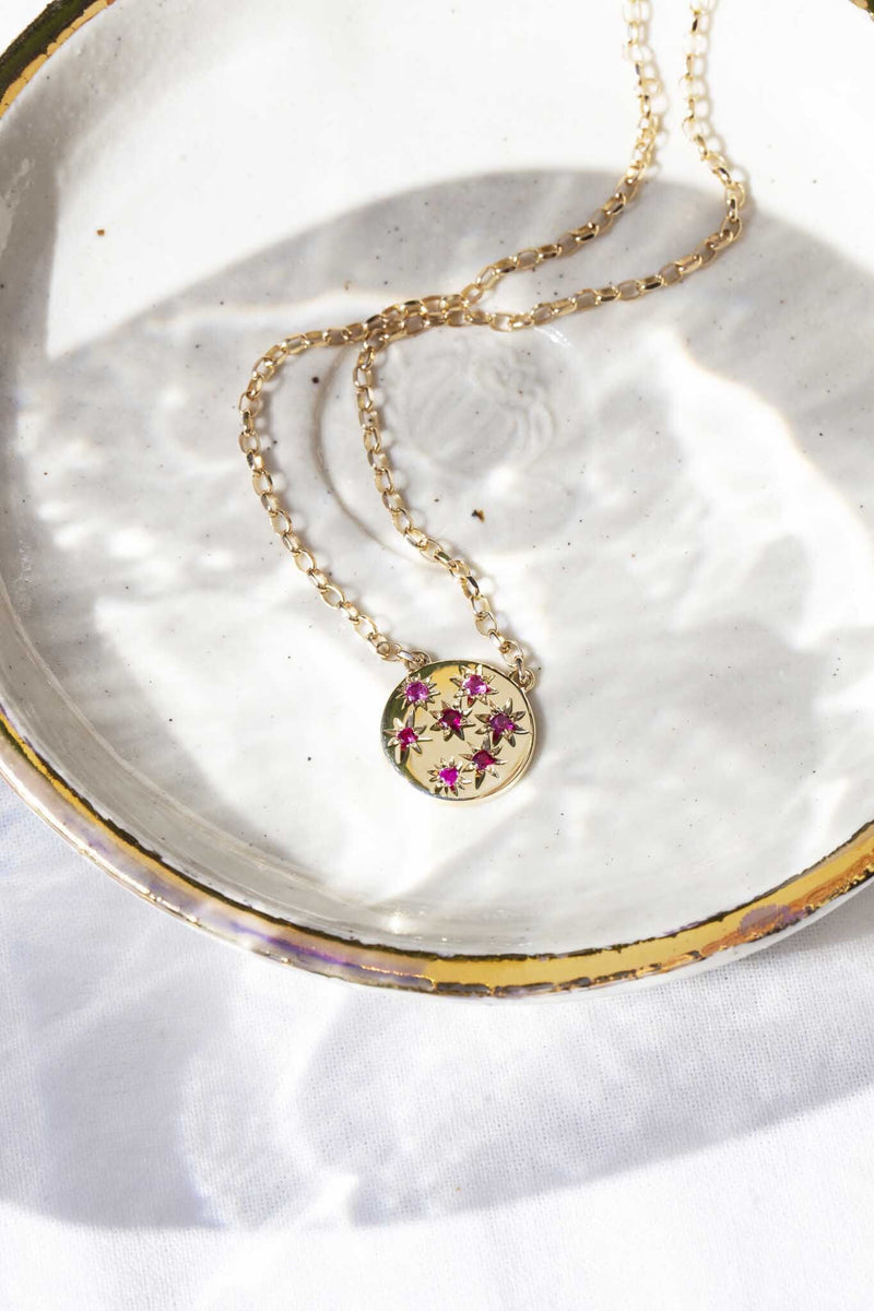 Rosa Reinvented Vintage Star Set Ruby Necklet 9 Carat Gold Pendants/Necklaces Imperial Jewellery 