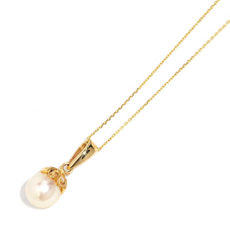 Roxanne 1980s Pearl & Diamond Pendant & Chain 9ct* DRAFT Pendants/Necklaces Imperial Jewellery 