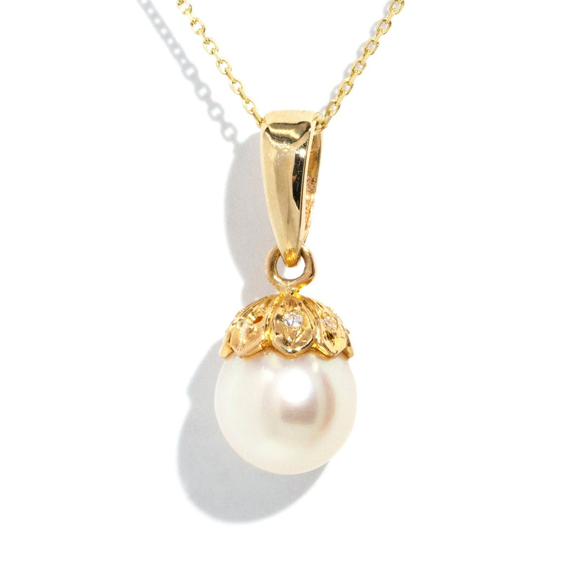 Roxanne 1980s Pearl & Diamond Pendant & Chain 9ct* DRAFT Pendants/Necklaces Imperial Jewellery Imperial Jewellery - Hamilton 