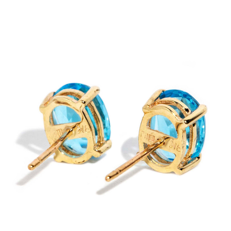 Rumi 1990s Blue Topaz Stud Earrings 9ct Gold Earrings Imperial Jewellery 