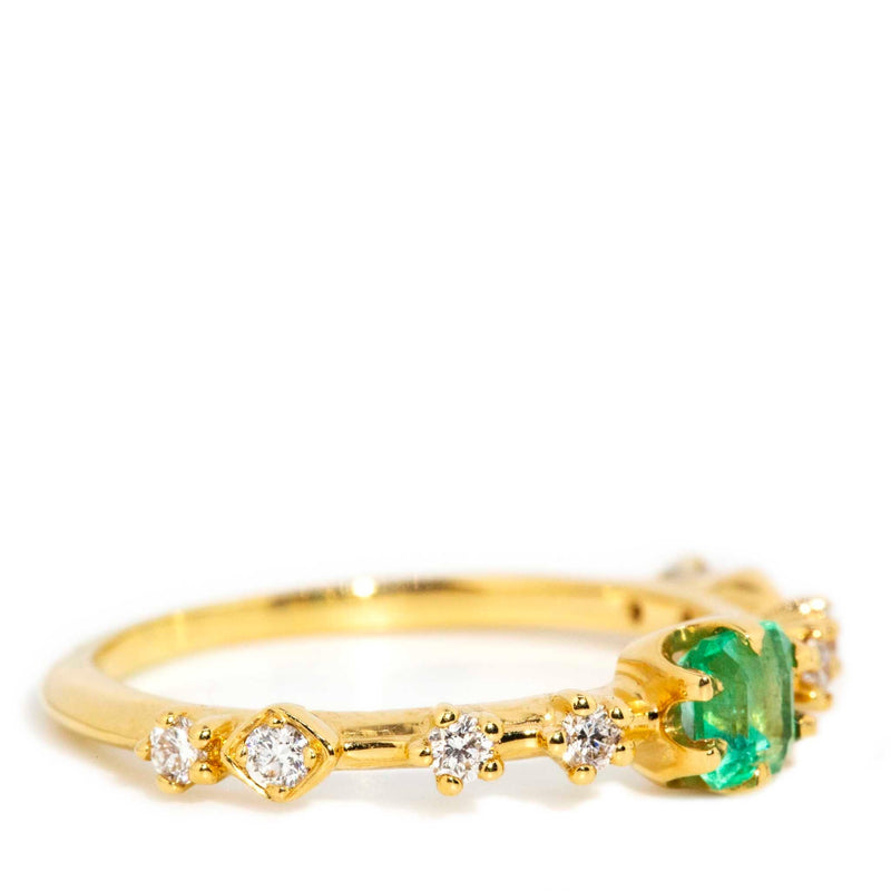 Ruri Natural Emerald & Diamond Ring 18ct Gold Rings Imperial Jewellery 