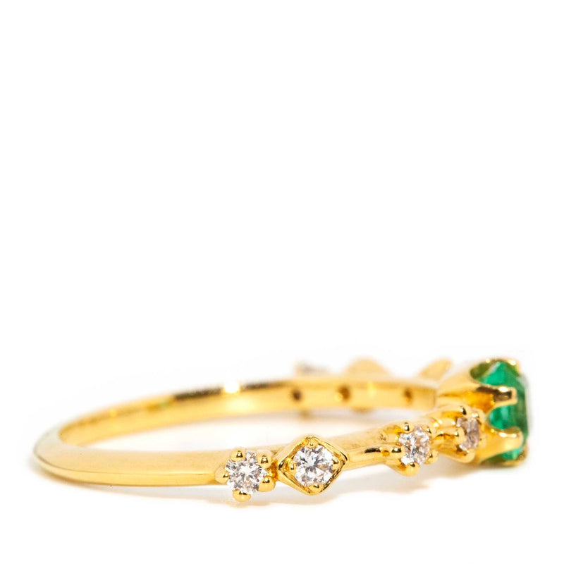 Ruri Natural Emerald & Diamond Ring 18ct Gold Rings Imperial Jewellery 