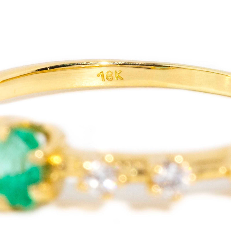 Ruri Natural Emerald & Diamond Ring 18ct Gold Rings Imperial Jewellery 