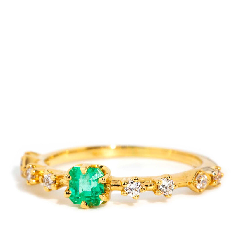 Ruri Natural Emerald & Diamond Ring 18ct Gold Rings Imperial Jewellery 