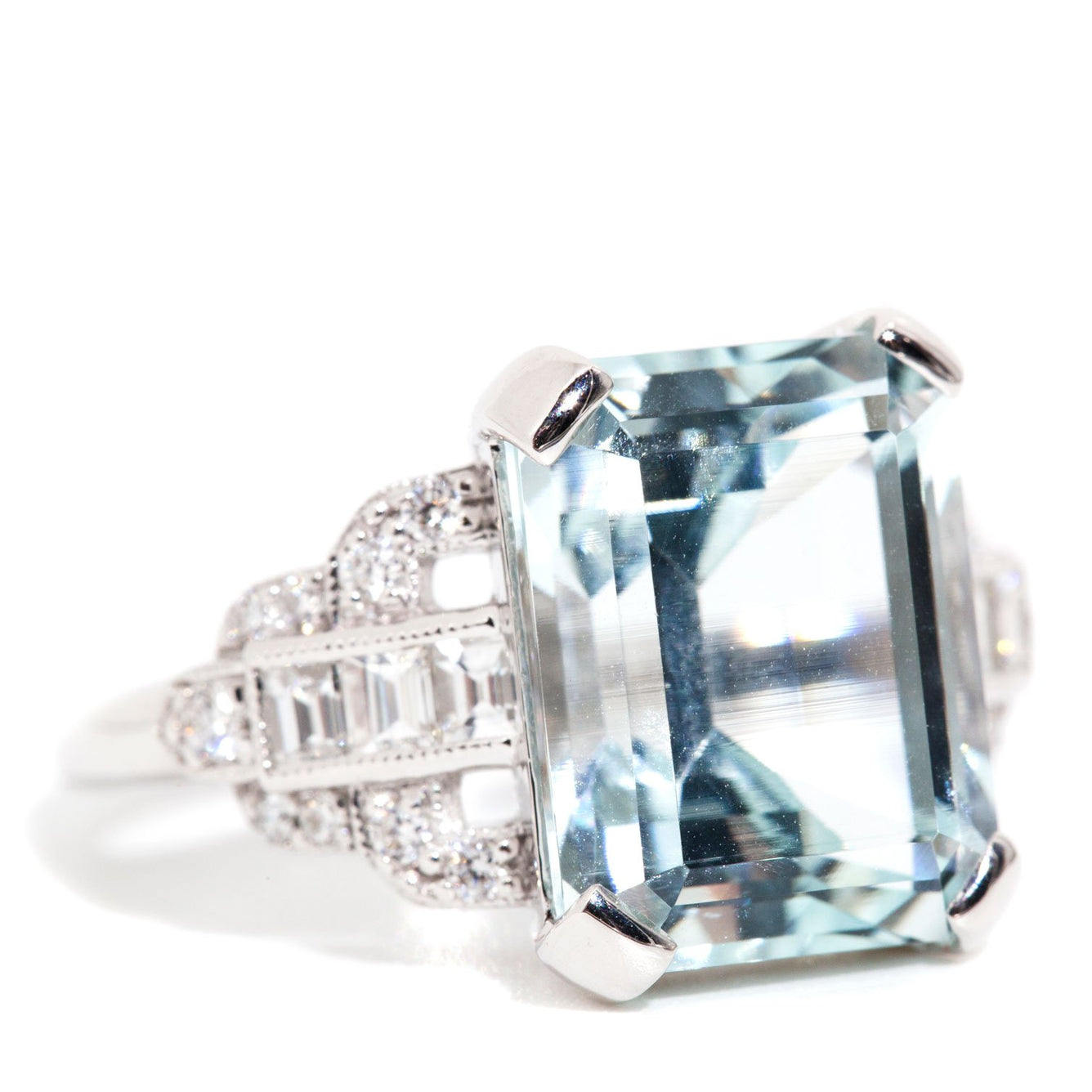 Ryan 18 Carat White Gold Aquamarine & Diamond Ring Rings Imperial Jewellery 