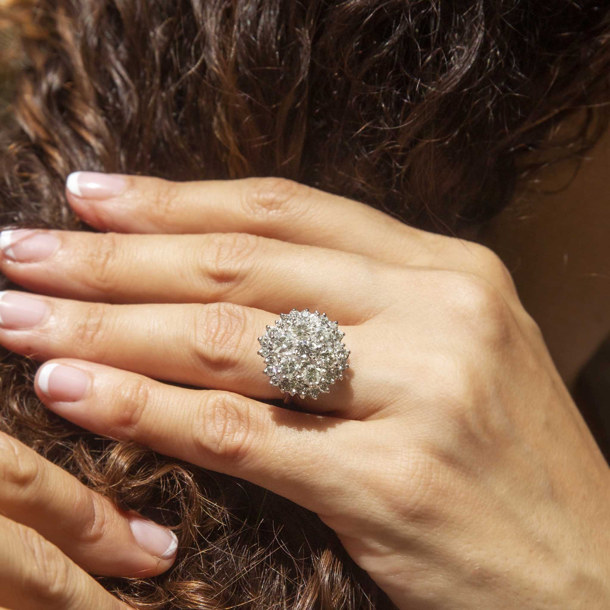 Sabine Circa 1970s 2.50 Carat Diamond Cluster Ring Rings Imperial Jewellery 