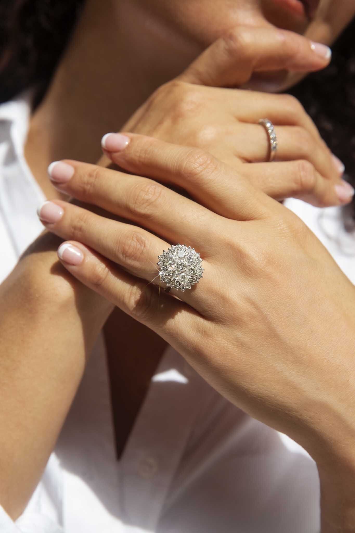 Sabine Circa 1970s 2.50 Carat Diamond Cluster Ring Rings Imperial Jewellery 