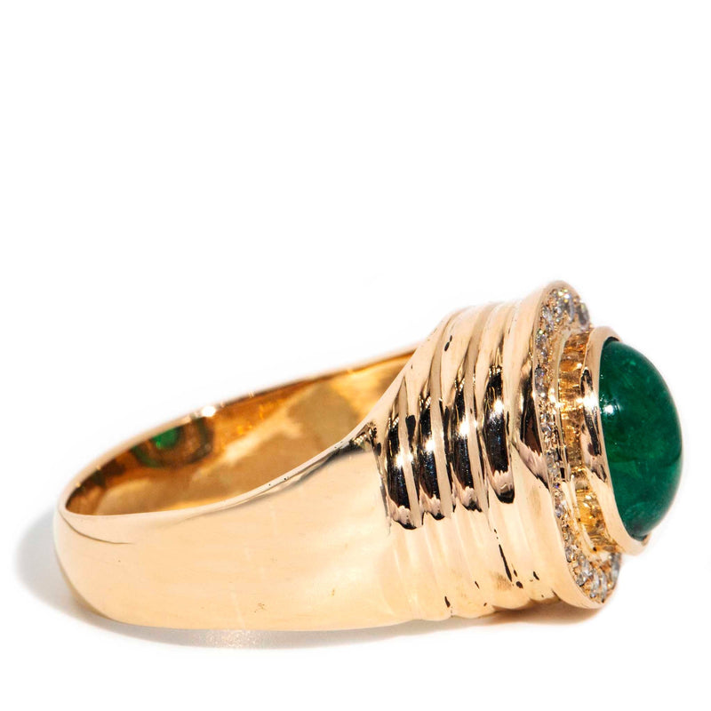 Sade 1970s Emerald & Diamond Domed Ring 18ct Gold* DRAFT Rings Imperial Jewellery 