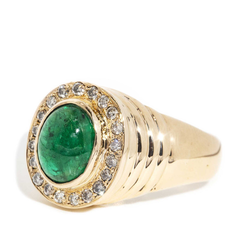 Sade 1970s Emerald & Diamond Domed Ring 18ct Gold* DRAFT Rings Imperial Jewellery 