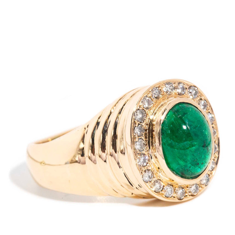 Sade 1970s Emerald & Diamond Domed Ring 18ct Gold* DRAFT Rings Imperial Jewellery 