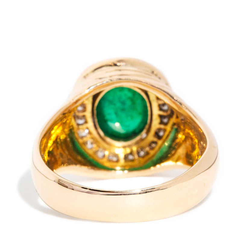 Sade 1970s Emerald & Diamond Domed Ring 18ct Gold* DRAFT Rings Imperial Jewellery 