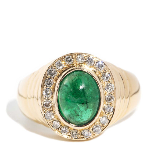 Sade Emerald Cabochon & Diamond Dress Ring 18K Yellow Gold