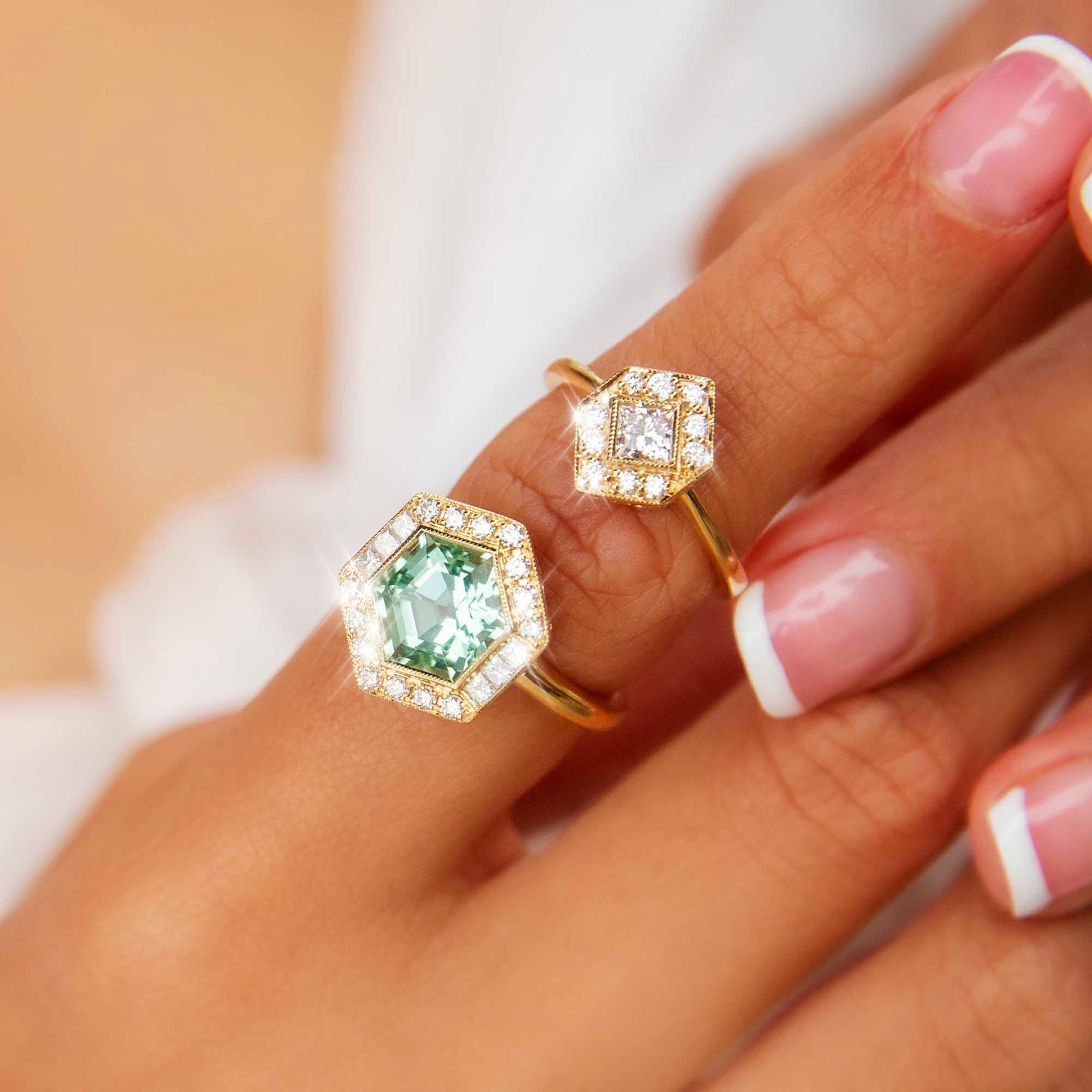 Saffron 18ct Gold Mint Tourmaline & Diamond Ring* Gemmo $ Rings Imperial Jewellery 