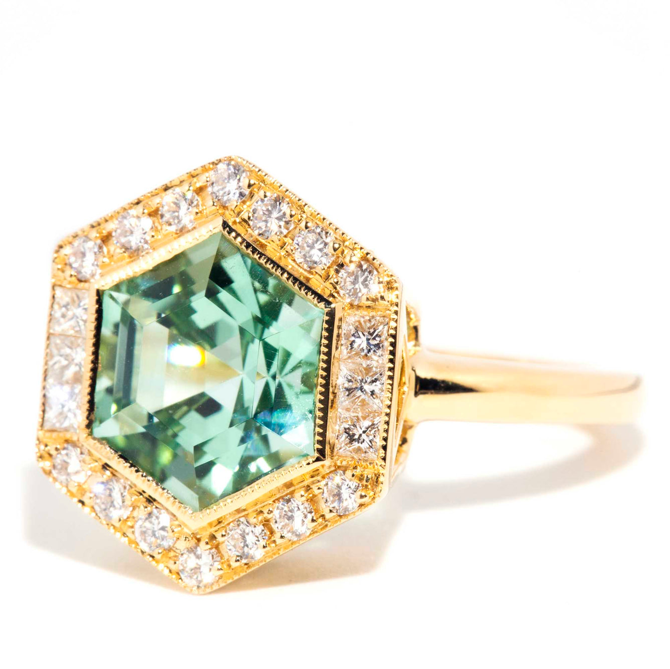 Saffron 18ct Gold Mint Tourmaline & Diamond Ring* OB Gemmo $ Rings Imperial Jewellery 