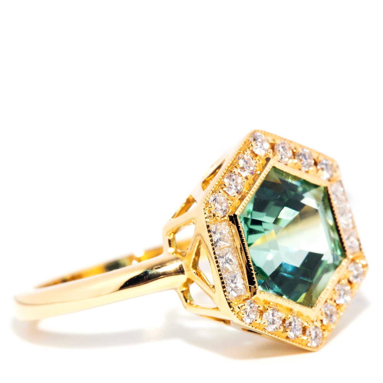 Saffron 18ct Gold Mint Tourmaline & Diamond Ring* OB Gemmo $ Rings Imperial Jewellery 