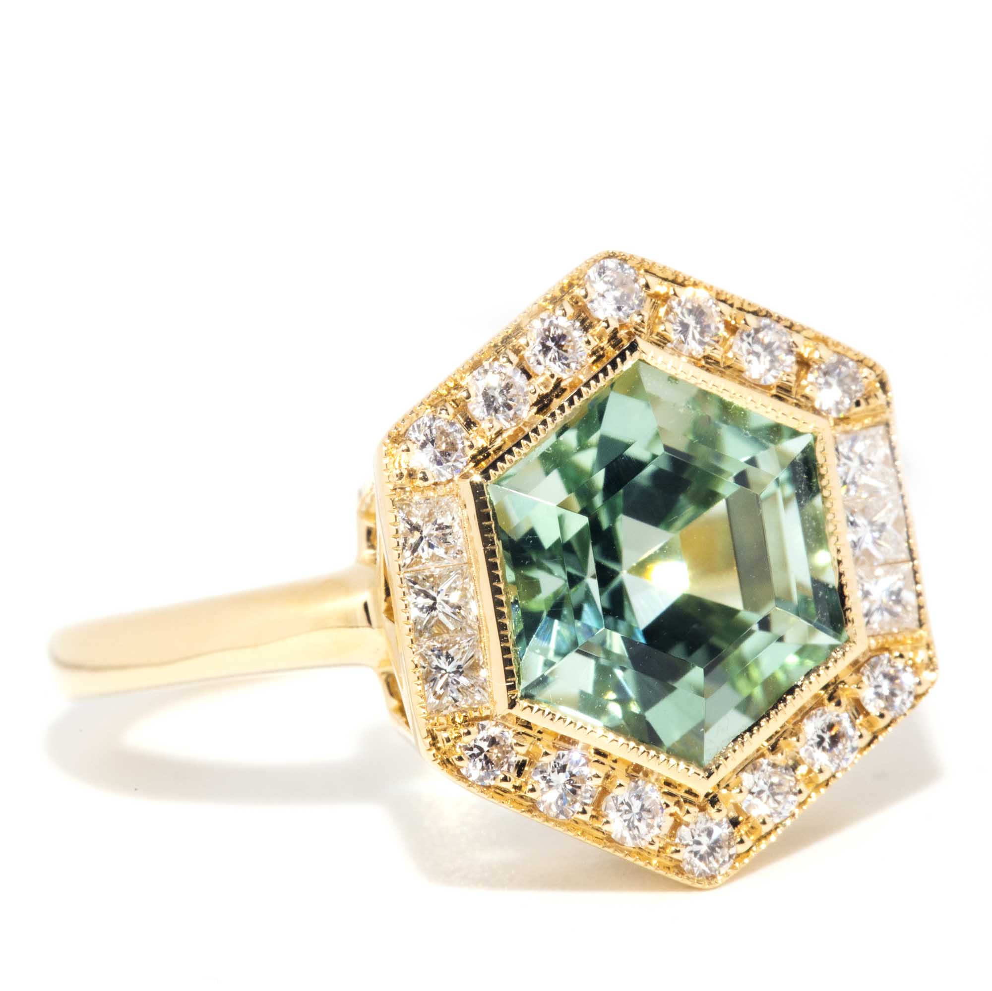 Saffron 18ct Gold Mint Tourmaline & Diamond Ring* OB Gemmo $ Rings Imperial Jewellery 