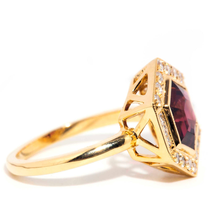 Saffron 18ct Gold Red Purple Tourmaline & Diamond Ring Rings Imperial Jewellery 