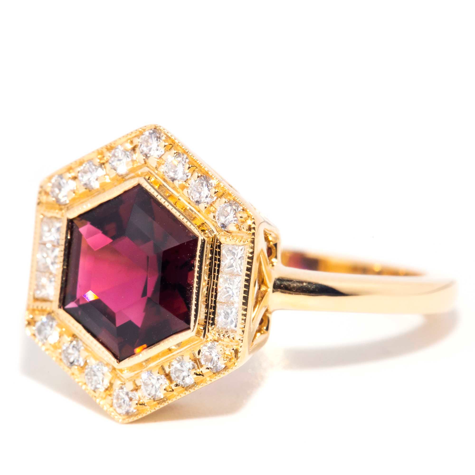 Saffron 18ct Gold Red Purple Tourmaline & Diamond Ring Rings Imperial Jewellery 