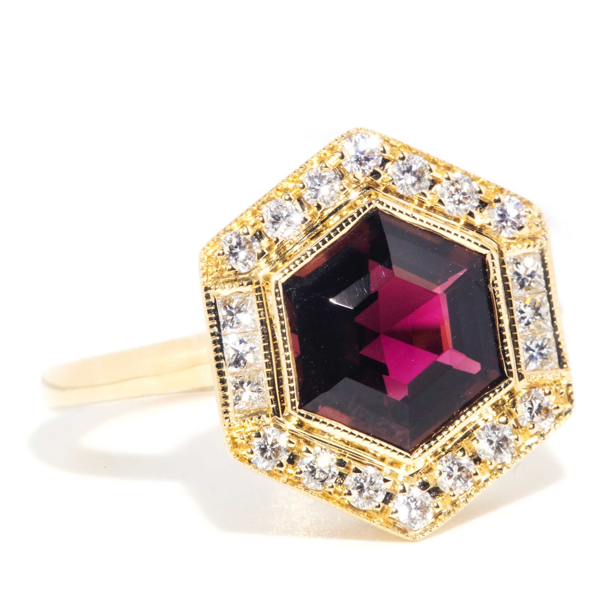 Saffron 18ct Gold Red Purple Tourmaline & Diamond Ring Rings Imperial Jewellery 