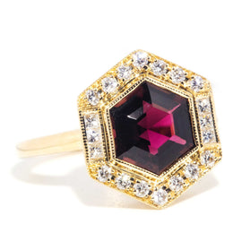 Saffron 18ct Gold Red Purple Tourmaline & Diamond Ring Rings Imperial Jewellery 