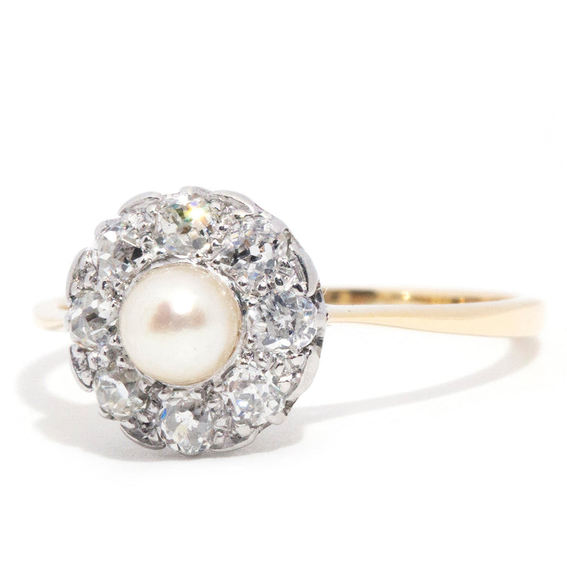 Sage 18ct Gold Pearl & Diamond Halo Ring* OB Gemmo $ Rings Imperial Jewellery 