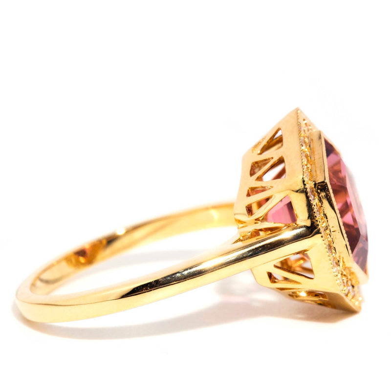 Sahara 18ct Gold Peachy Pink Tourmaline & Diamond Ring Rings Imperial Jewellery 