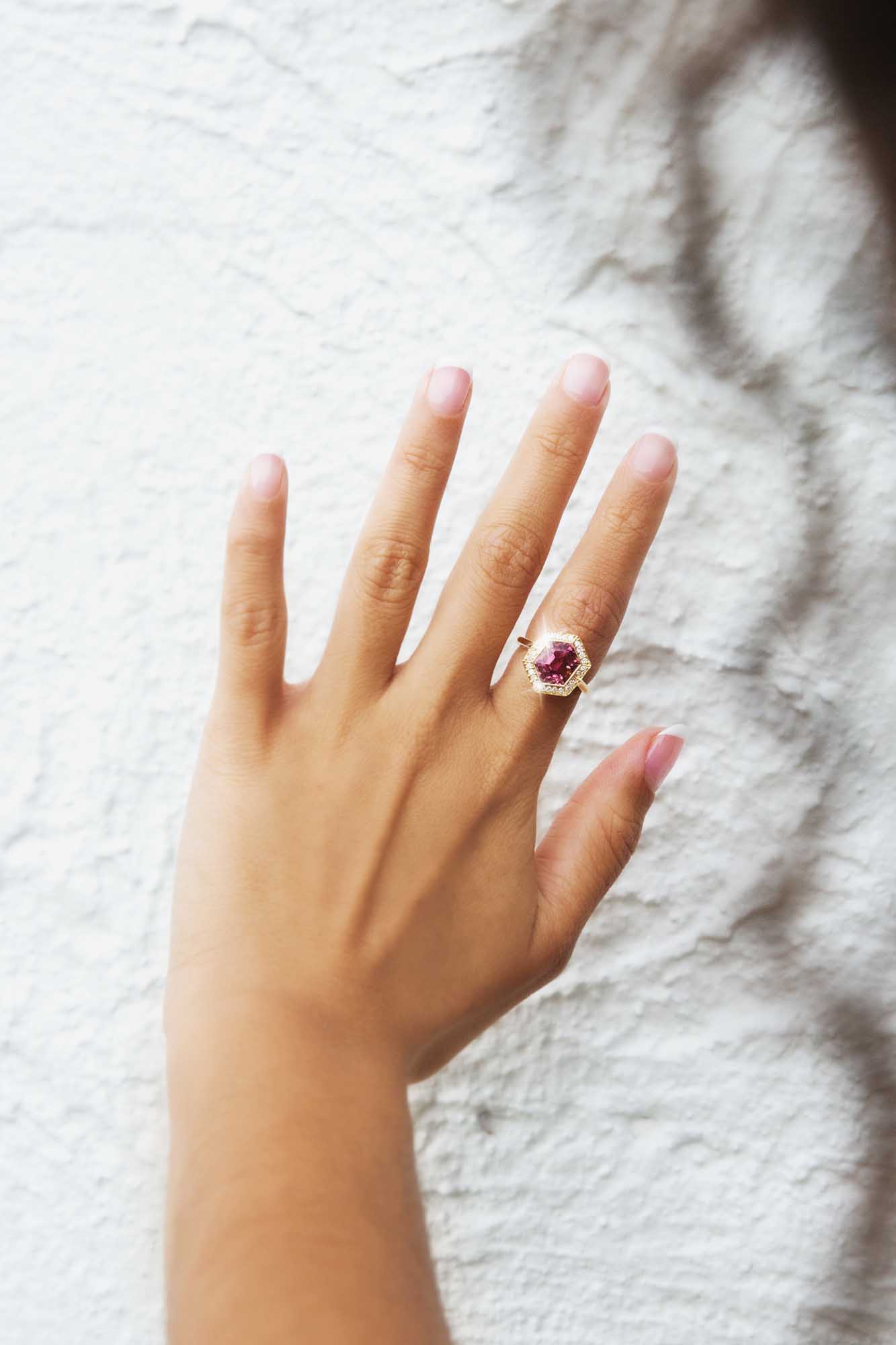 Sahara 18ct Gold Peachy Pink Tourmaline & Diamond Ring Rings Imperial Jewellery 