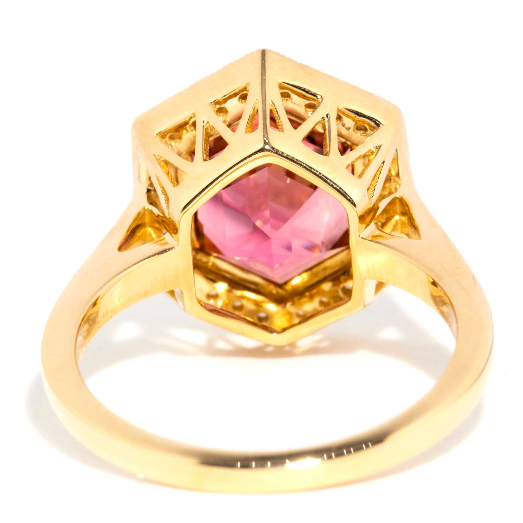 Sahara 18ct Gold Peachy Pink Tourmaline & Diamond Ring Rings Imperial Jewellery 