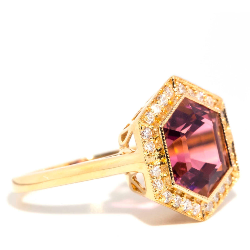 Sahara 18ct Gold Peachy Pink Tourmaline & Diamond Ring Rings Imperial Jewellery 