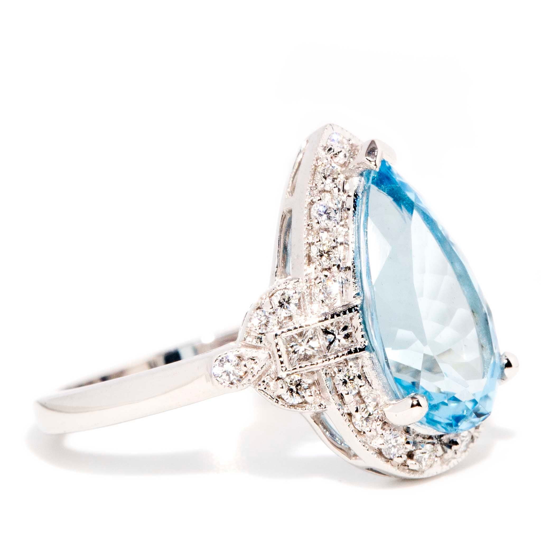 Santorini Aquamarine & Diamond Ring 18ct White Gold* GTG Rings Imperial Jewellery 
