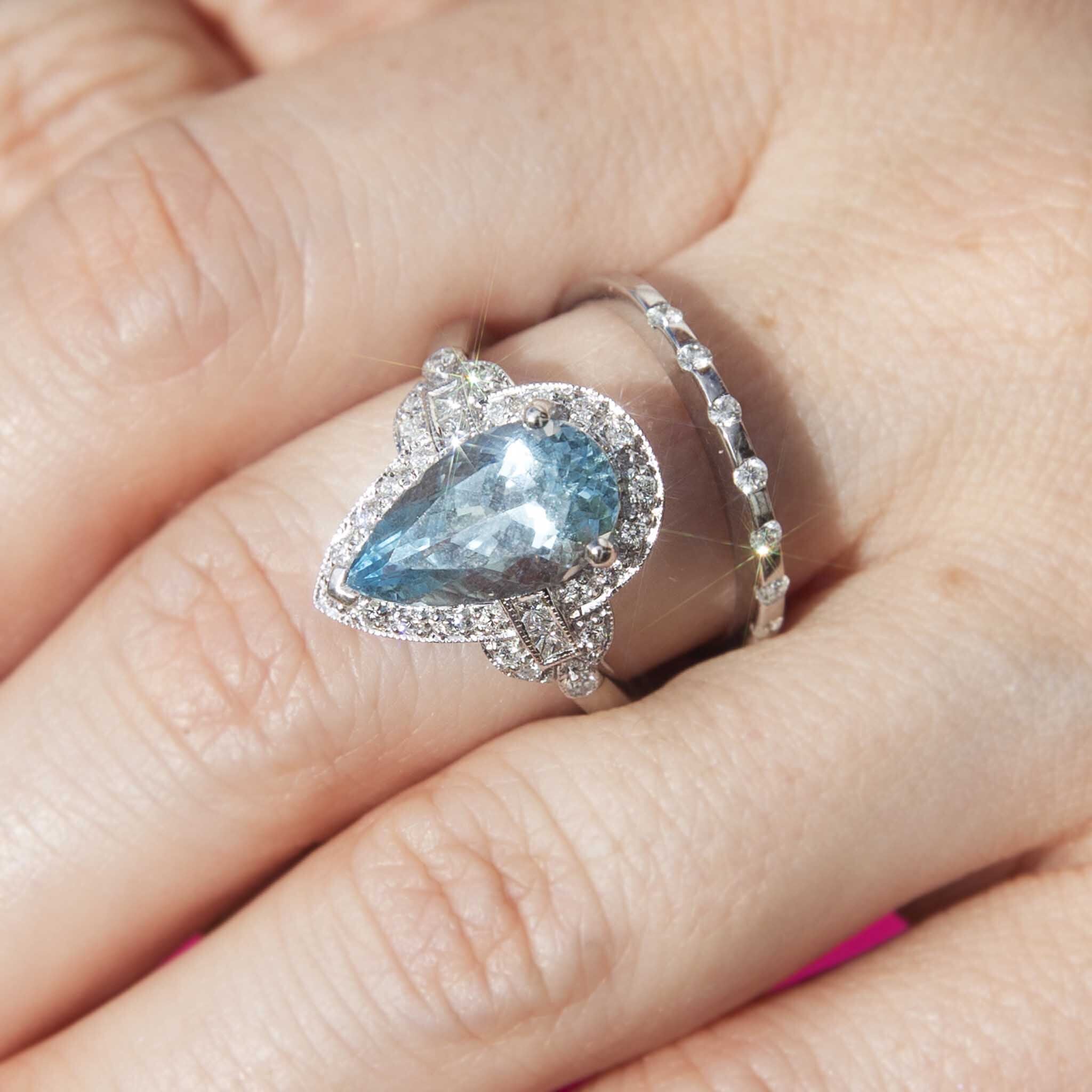 Santorini Aquamarine & Diamond Ring 18ct White Gold* GTG Rings Imperial Jewellery 