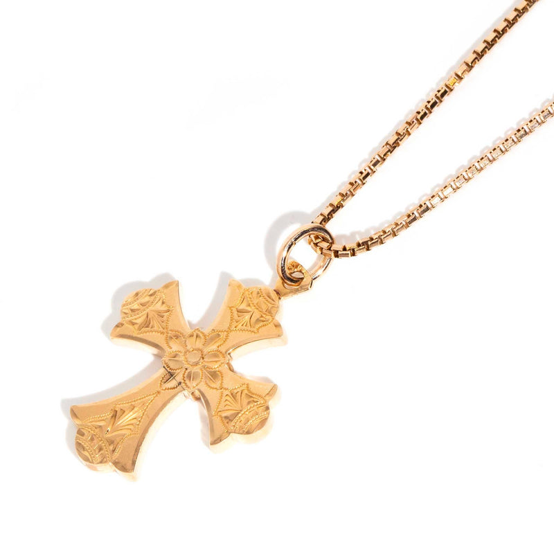 Saoirse 1930s 12ct Rose Gold Cross Pendant & Chain Pendants/Necklaces Imperial Jewellery 