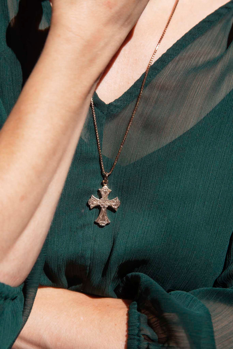 Saoirse 1930s 12ct Rose Gold Cross Pendant & Chain Pendants/Necklaces Imperial Jewellery 