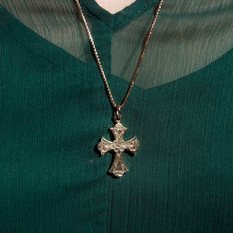 Saoirse 1930s 12ct Rose Gold Cross Pendant & Chain Pendants/Necklaces Imperial Jewellery 