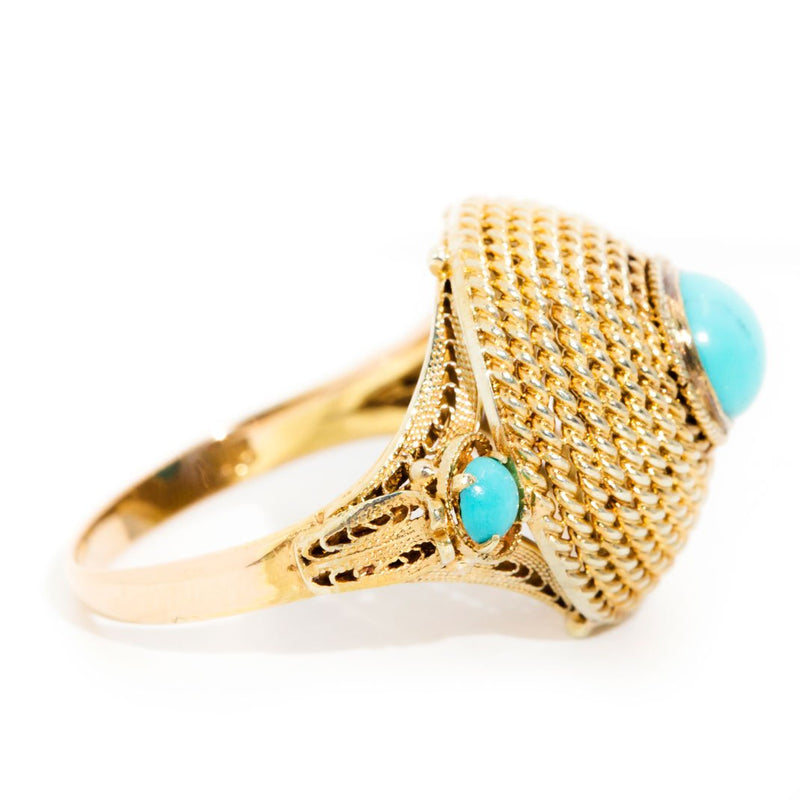 Sara 14ct Gold Turquoise Vintage Cone Shaped Cocktail Ring*Gemmo Rings Imperial Jewellery