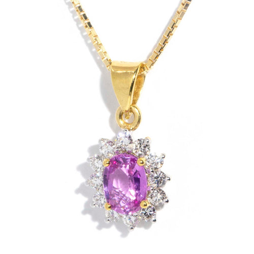Scarlet Pink Sapphire & Diamond Pendant 18K Two Tone Gold