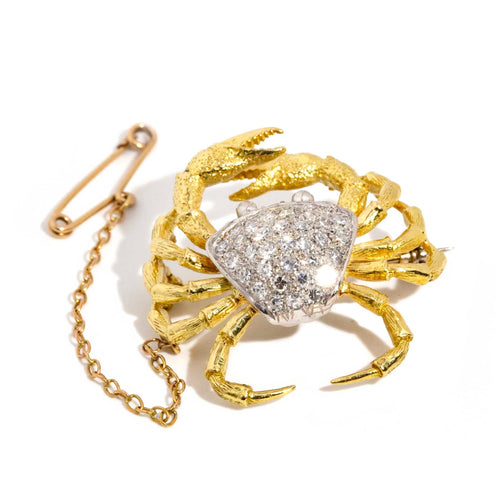 Sebastian Pave Diamond Crab Brooch 18K Two Tone Gold