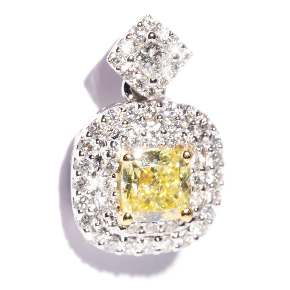 Serenity 18 Carat White Gold Yellow Diamond Double Halo Pendant Pendants/Necklaces Imperial Jewellery