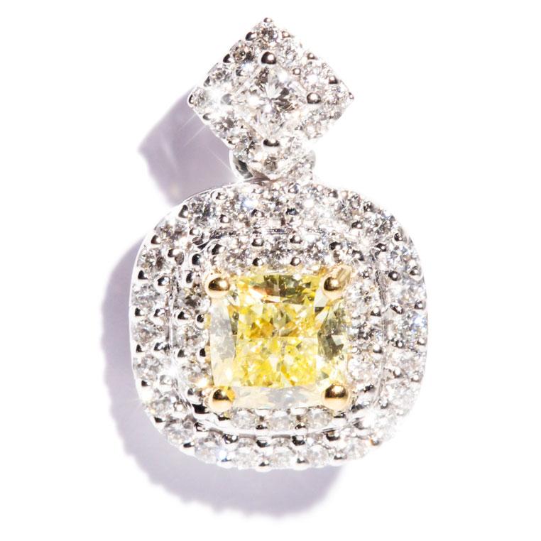Serenity 18 Carat White Gold Yellow Diamond Double Halo Pendant Pendants/Necklaces Imperial Jewellery Imperial Jewellery - Hamilton
