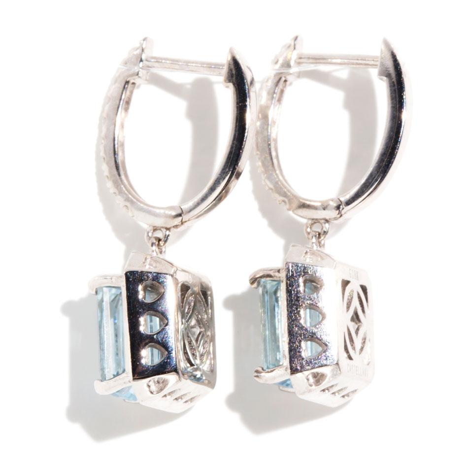Sevyn 18 Carat White Gold Aquamarine Diamond Halo Drop Earrings Earrings Imperial Jewellery
