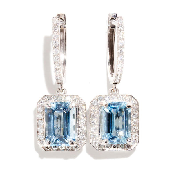Sevyn 18 Carat White Gold Aquamarine Diamond Halo Drop Earrings Earrings Imperial Jewellery Imperial Jewellery - Hamilton