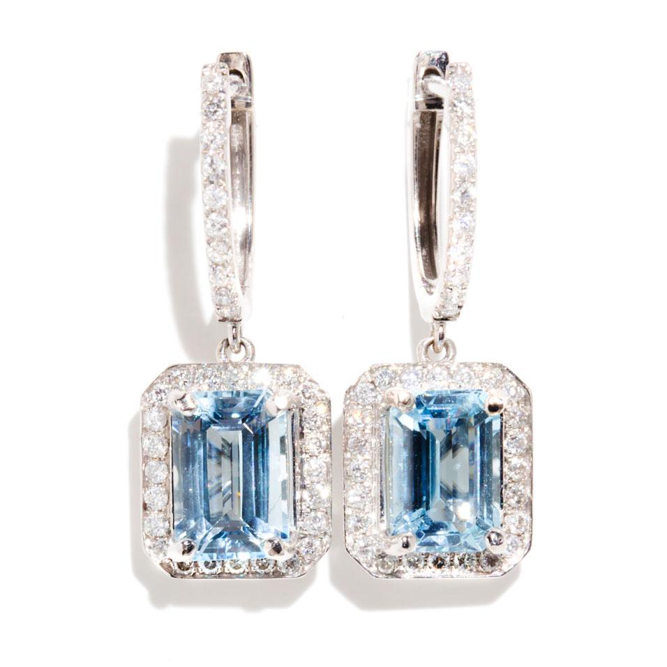 Beautiful Aquamarine and Diamond Drop Earrings | 5 Carat Aquamarine Earrings  | Gem Specialists