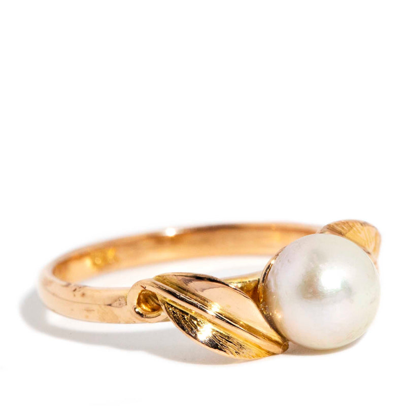 Signe 1970s Pearl Leaf Ring 18ct Gold* DRAFT Rings Imperial Jewellery 