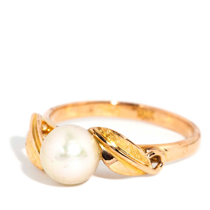 Signe 1970s Pearl Leaf Ring 18ct Gold* DRAFT Rings Imperial Jewellery 