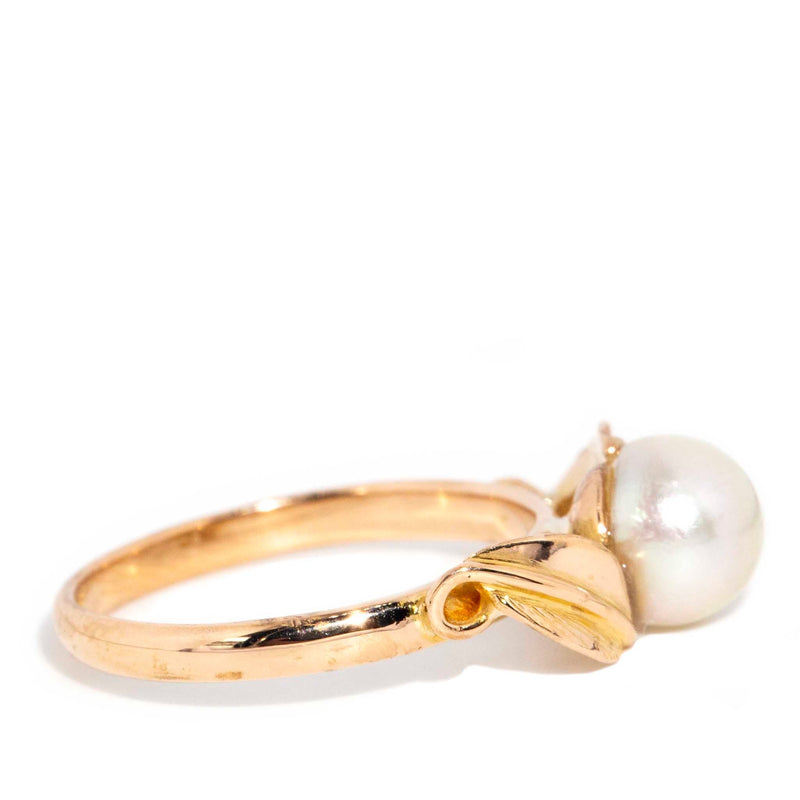 Signe 1970s Pearl Leaf Ring 18ct Gold* DRAFT Rings Imperial Jewellery 
