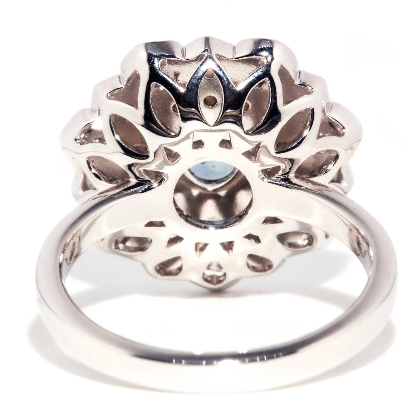 Solace 18ct White Gold Sapphire & Diamond Halo Starburst Ring* OB Gemmo $ Rings Imperial Jewellery 