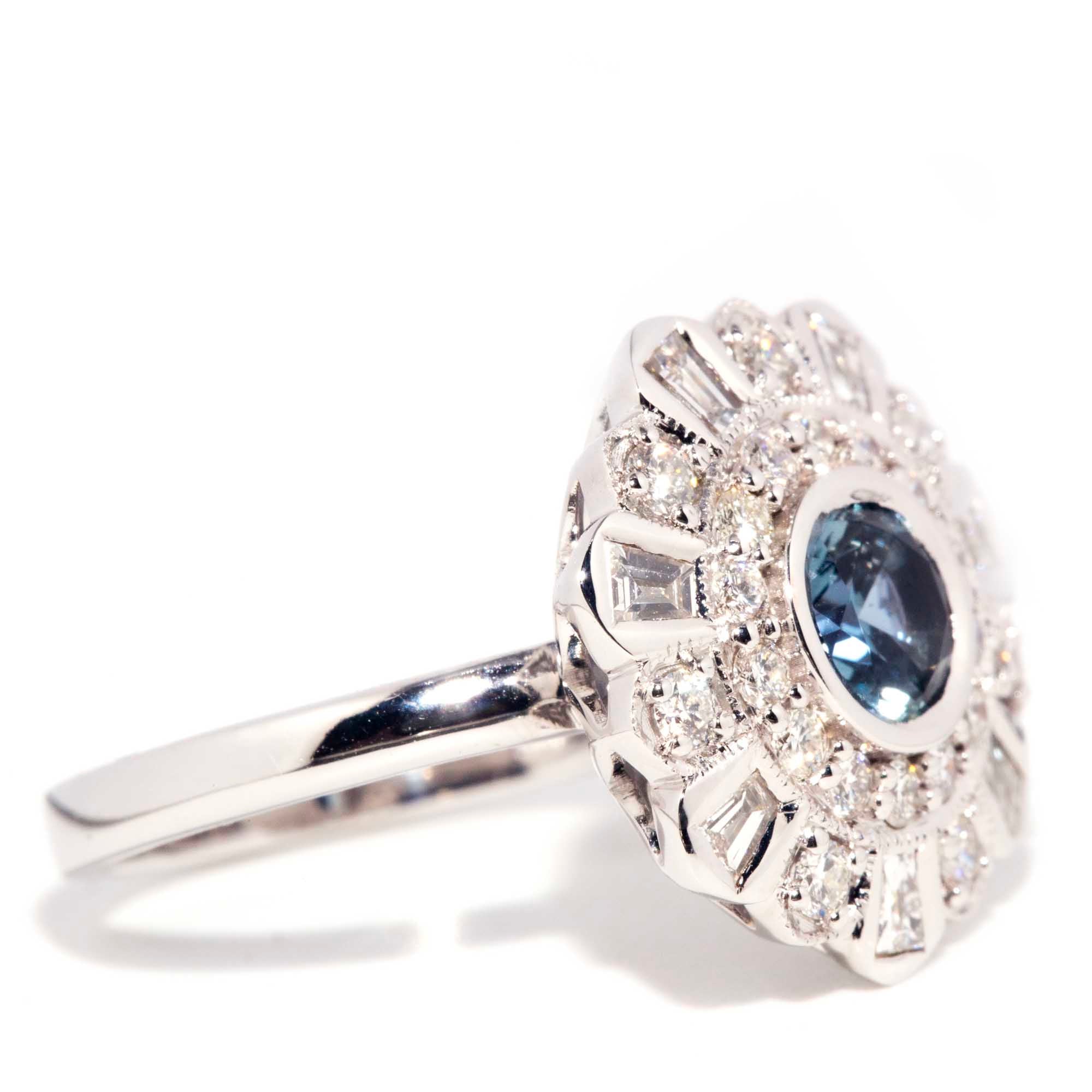 Solace 18ct White Gold Sapphire & Diamond Halo Starburst Ring* OB Gemmo $ Rings Imperial Jewellery 