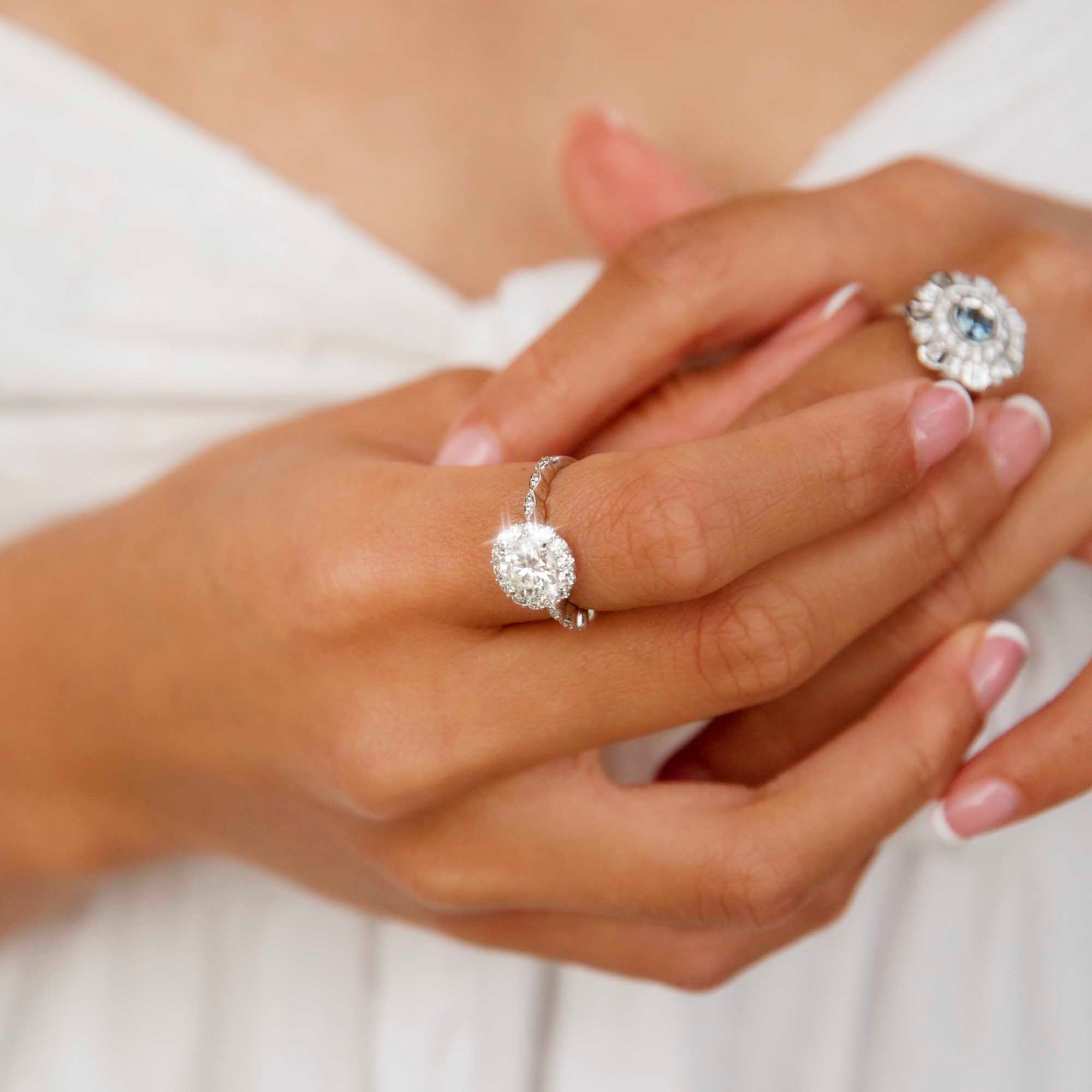 Solace 18ct White Gold Sapphire & Diamond Halo Starburst Ring Rings Imperial Jewellery 